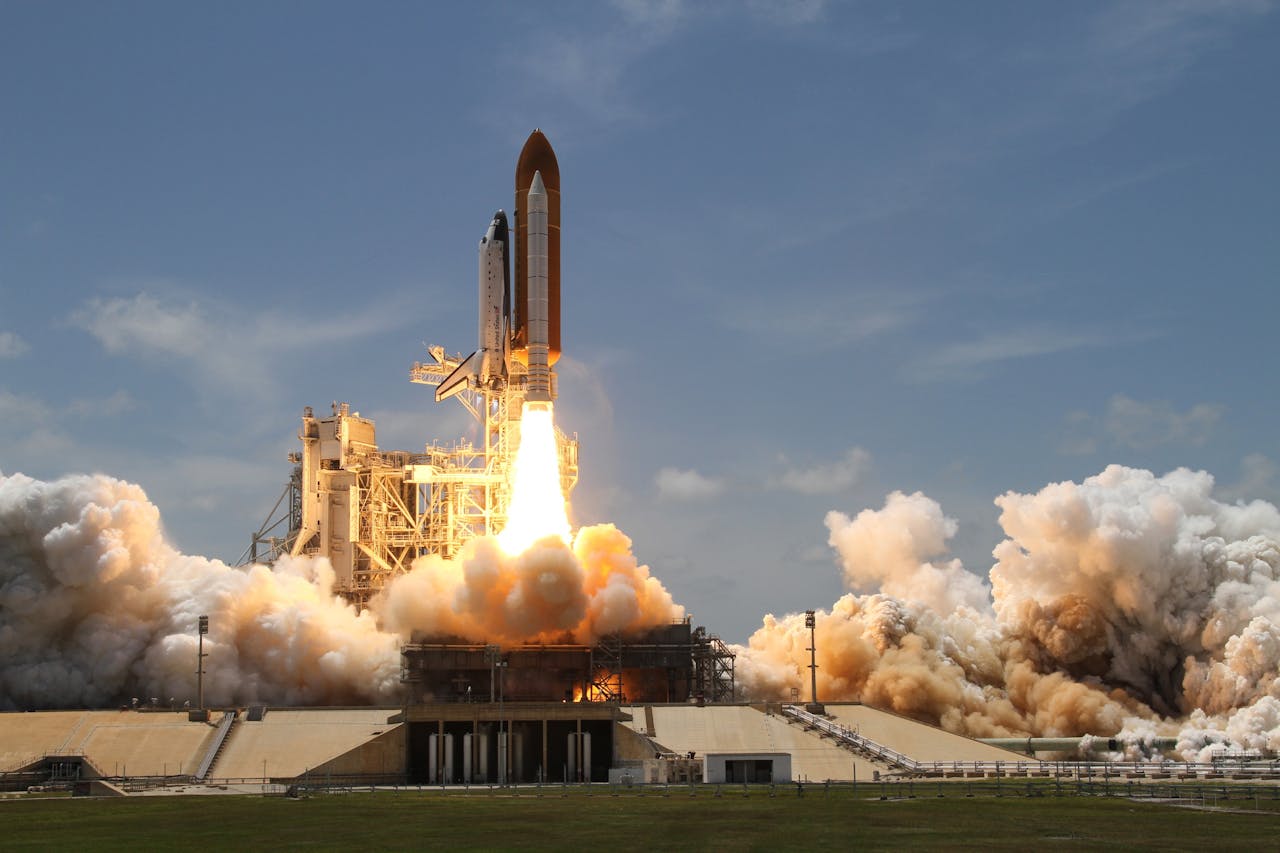 Rocket lifting off during a test of an electromagnetic rocket launch system