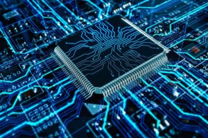 AWS Trainium3 UltraServer AI chip on advanced circuitry representing high-performance AI infrastructure